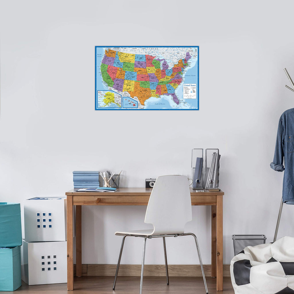 Laminated World Map &amp; USA Map Poster Set – 2 Pack | 18" x 29" Educational Geography Maps -  Color Blue