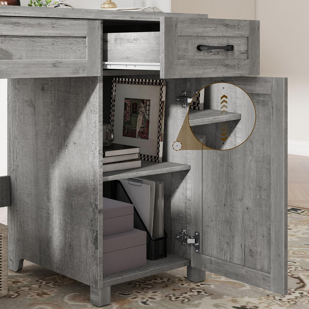 Farmhouse 47" Computer Desk with Drawers (Grey)