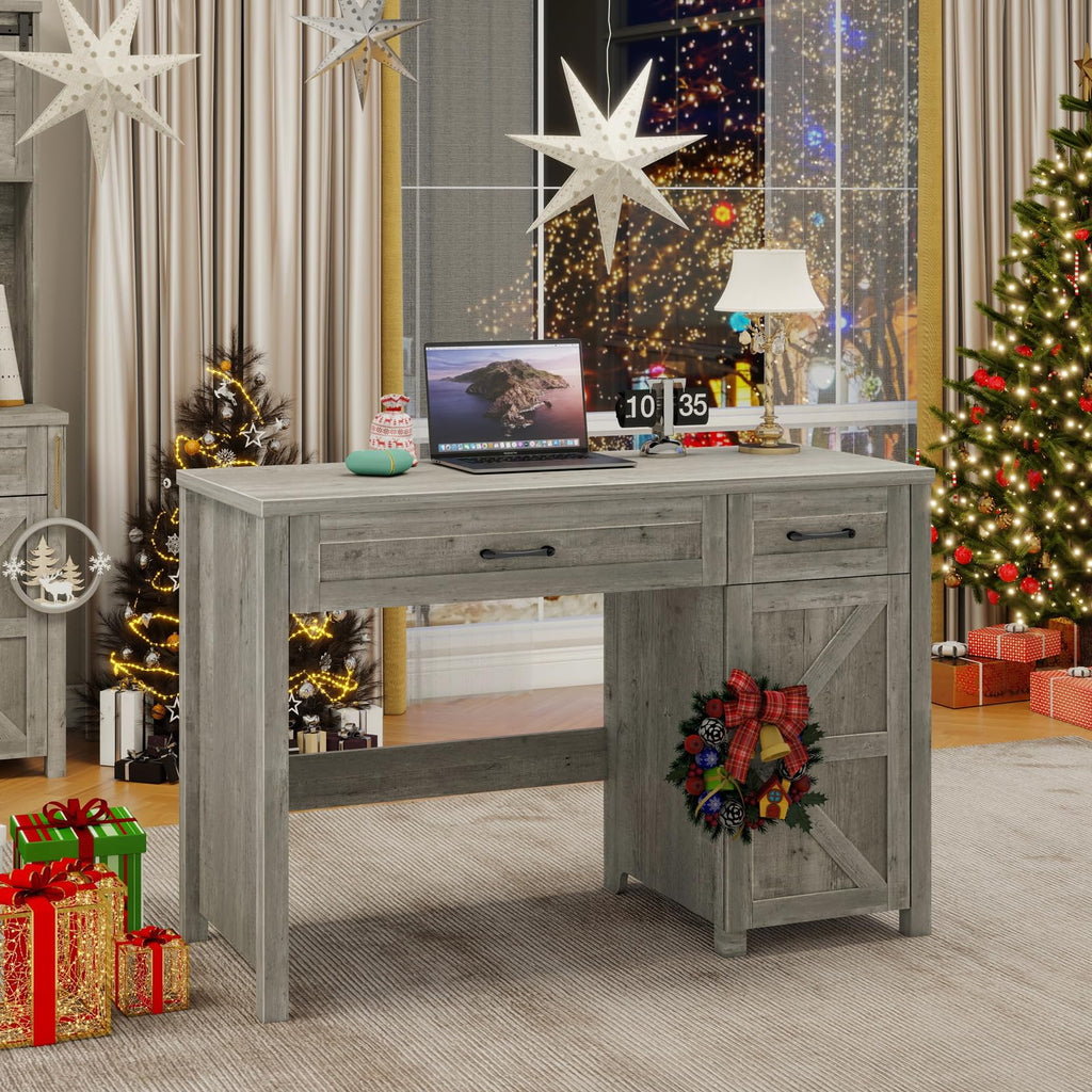 Farmhouse 47" Computer Desk with Drawers (Grey)