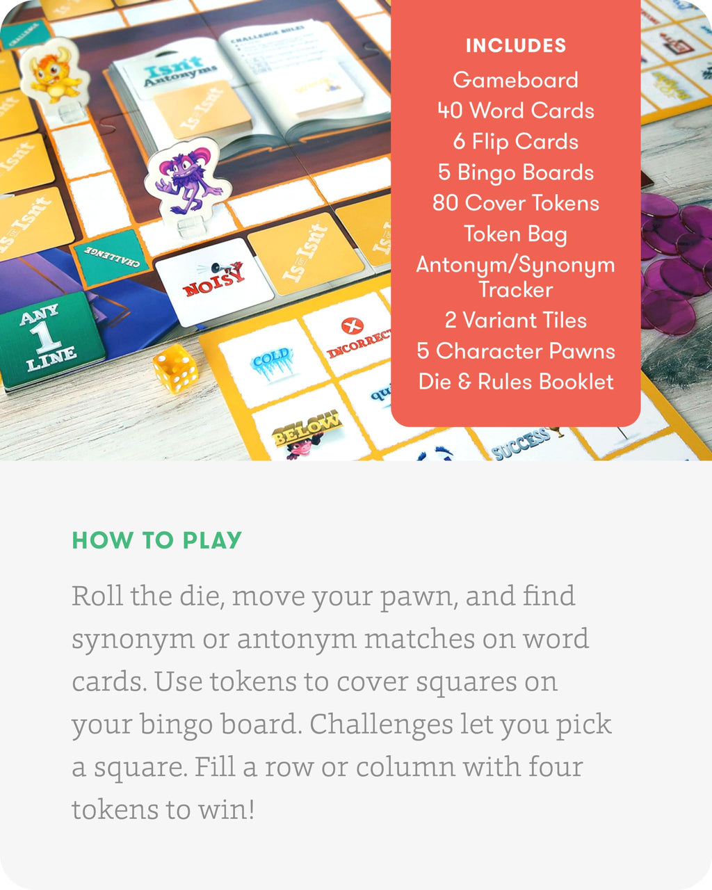 Is or Isn’t - Expand Vocabulary Skills by Identifying Synonyms and Antonyms - an Engaging and Educational Bingo Game for Kids - for 2 to 5 Players, Ages 6 & Up