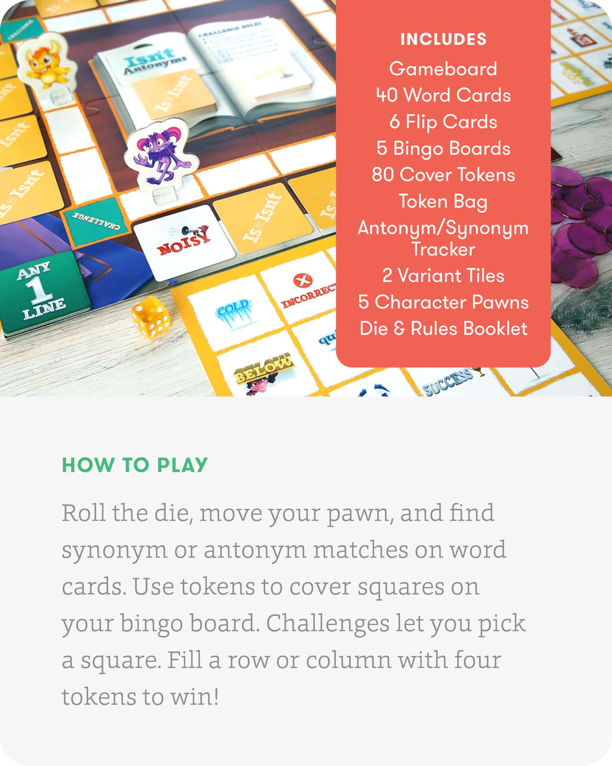 Is or Isn’t - Expand Vocabulary Skills by Identifying Synonyms and Antonyms - an Engaging and Educational Bingo Game for Kids - for 2 to 5 Players, Ages 6 & Up