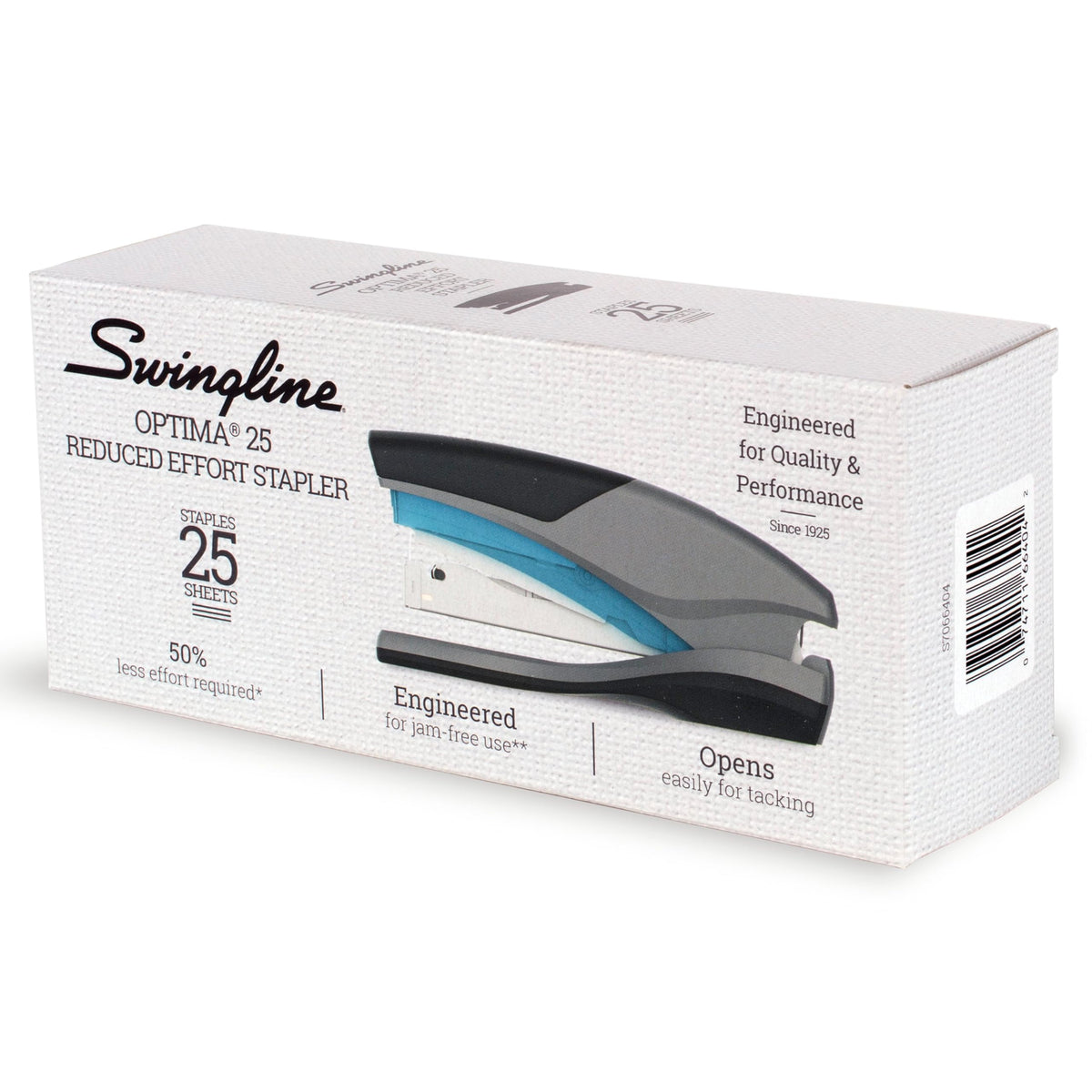 Swingline Stapler, 25 Sheet Capacity, Optima 25, Jam Free, Reduced Effort, Soft Grip, Blue and Gray