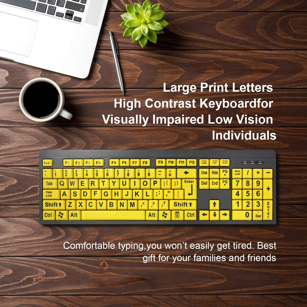 Large Print High-Contrast Keyboard – Yellow Keys with Black Letters | Accessible Computer Keyboard