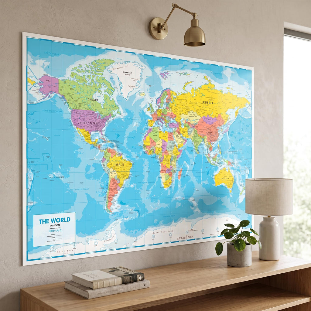 World Map Poster for Wall 24x33 in, Write On Wipe Off