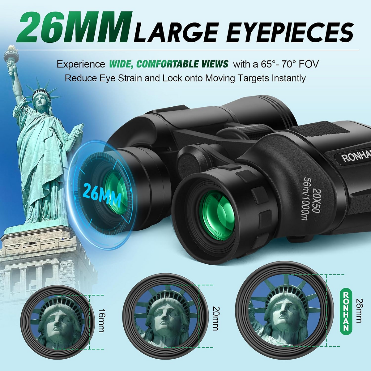 20×50 High-Powered Binoculars with Carrying Case & Strap