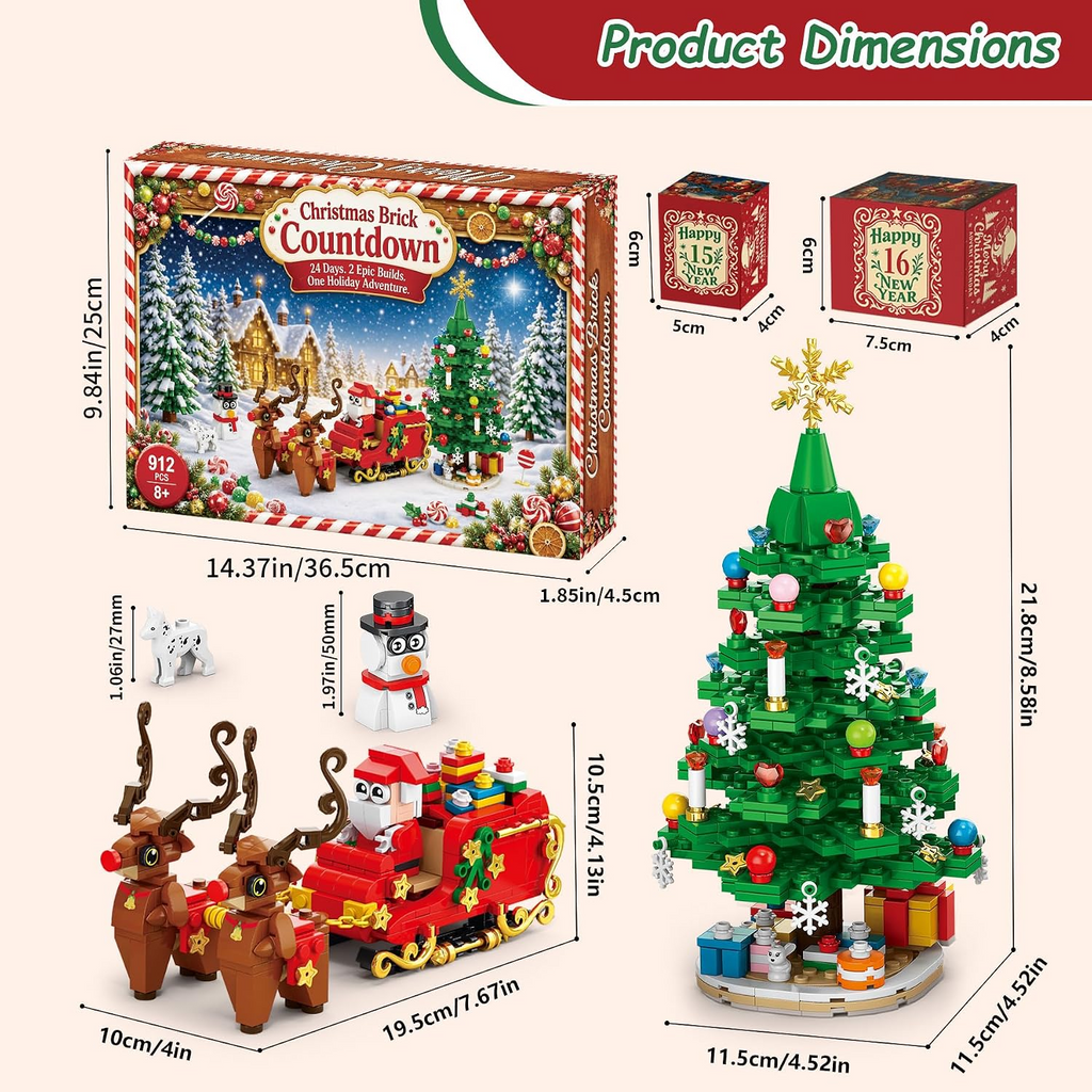 24-Day Christmas Advent Calendar – 912-Piece Educational Building Block Set