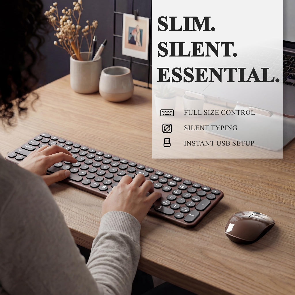 Wireless Keyboard and Mouse Combo (Coffee Black)
