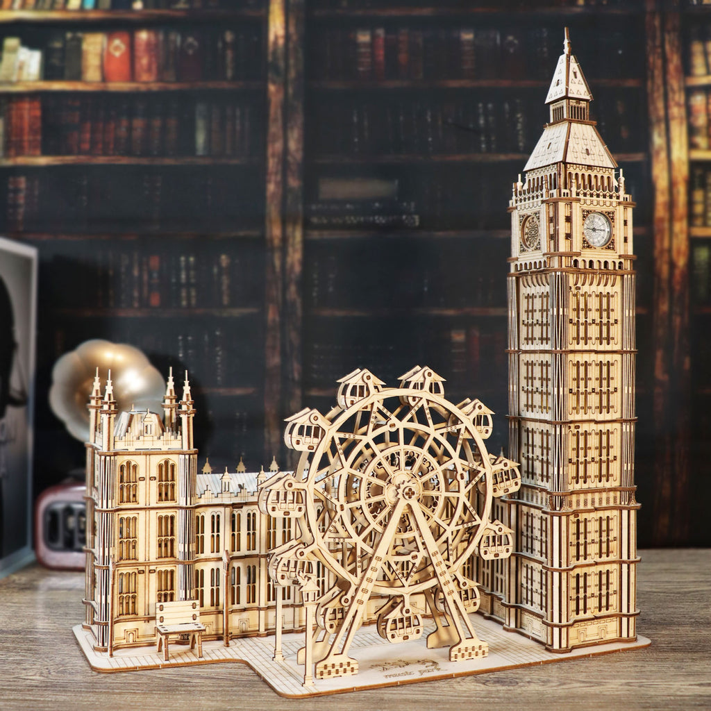MUSIC PARK 3D Wooden Puzzle Big Ben Model Kits Desktop Clock DIY Building Blocks