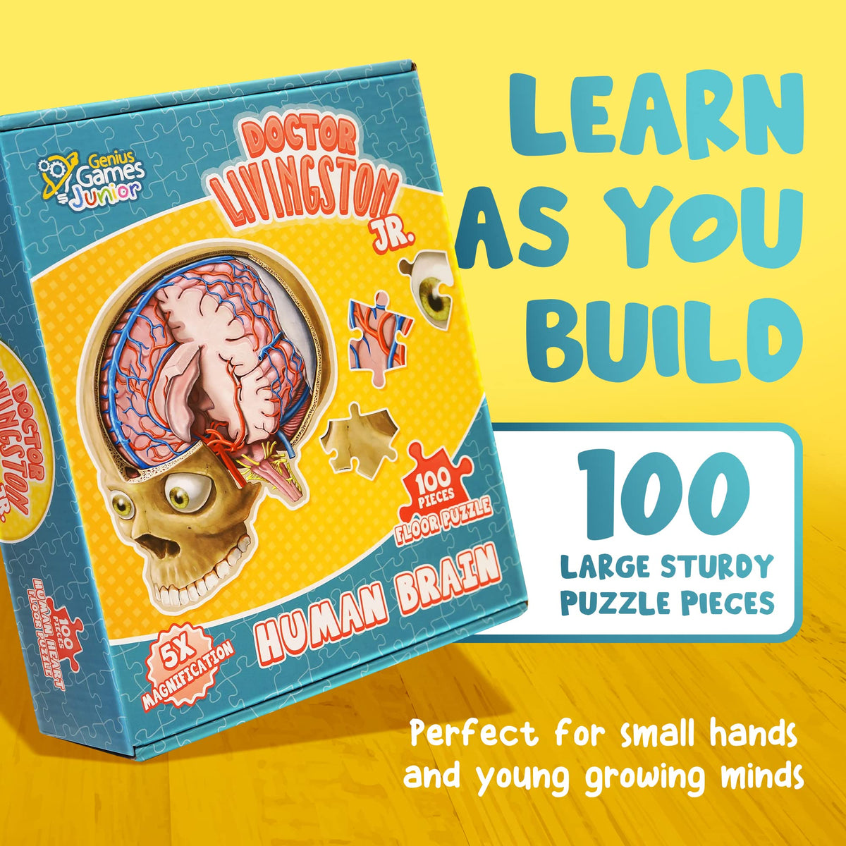 Human Brain Floor Puzzle - Doctor Livingston Jr Anatomy Model - 100 Piece Jigsaw Puzzle - Kids Puzzle and STEM Game About Brain - Medically Accurate Science Toys for Kids, Toddlers, Teens