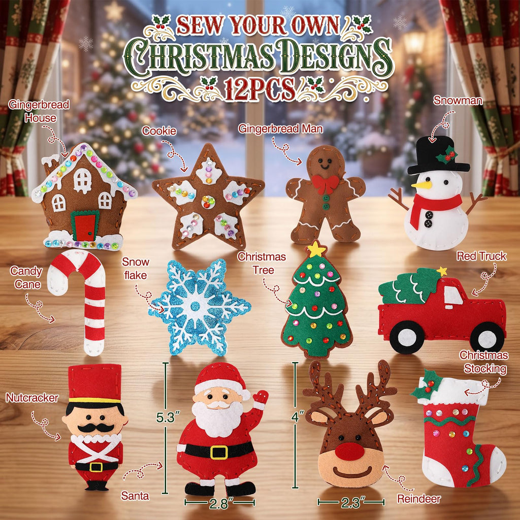 Christmas Sewing Kit for Kids – 12 DIY Felt Ornaments | Beginner Sewing