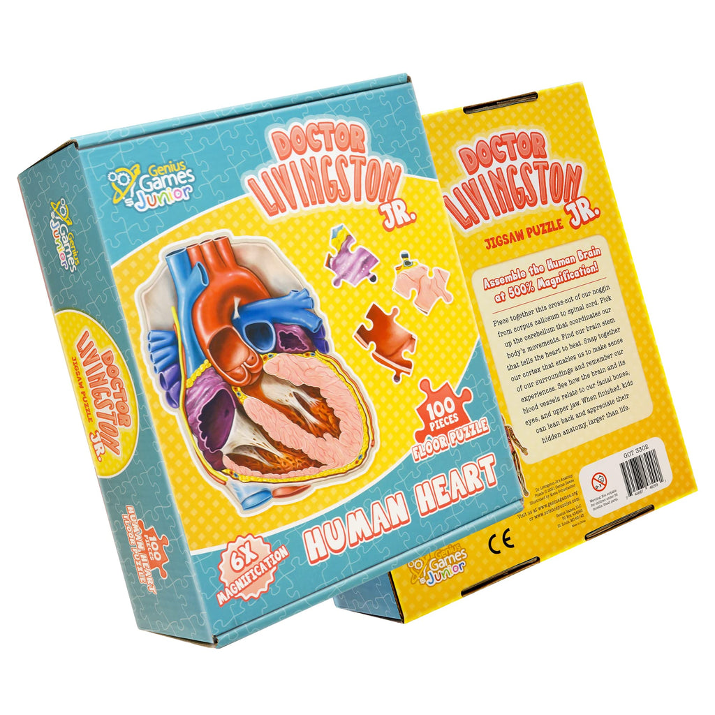 Human Heart Anatomy Floor Puzzle — Genius Games Doctor Livingston Jr Anatomy Toy - Kids Puzzles & Science Toys - Human Heart Model - 100 Piece Jigsaw Puzzles for Kids, Toddlers, Teens