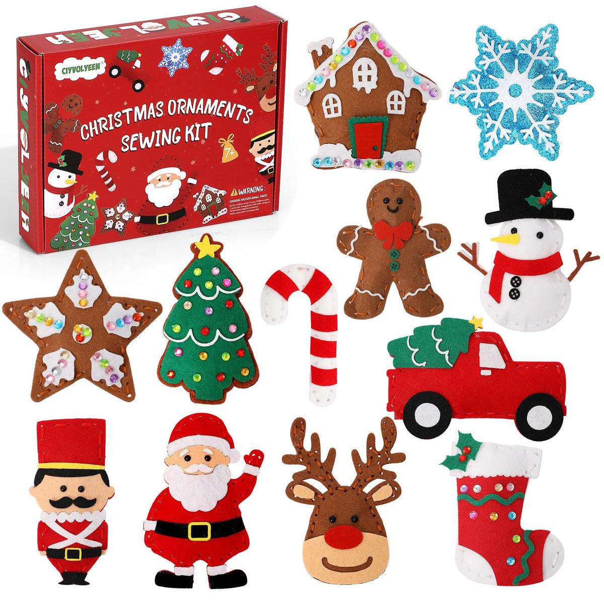 Christmas Sewing Kit for Kids – 12 DIY Felt Ornaments | Beginner Sewing