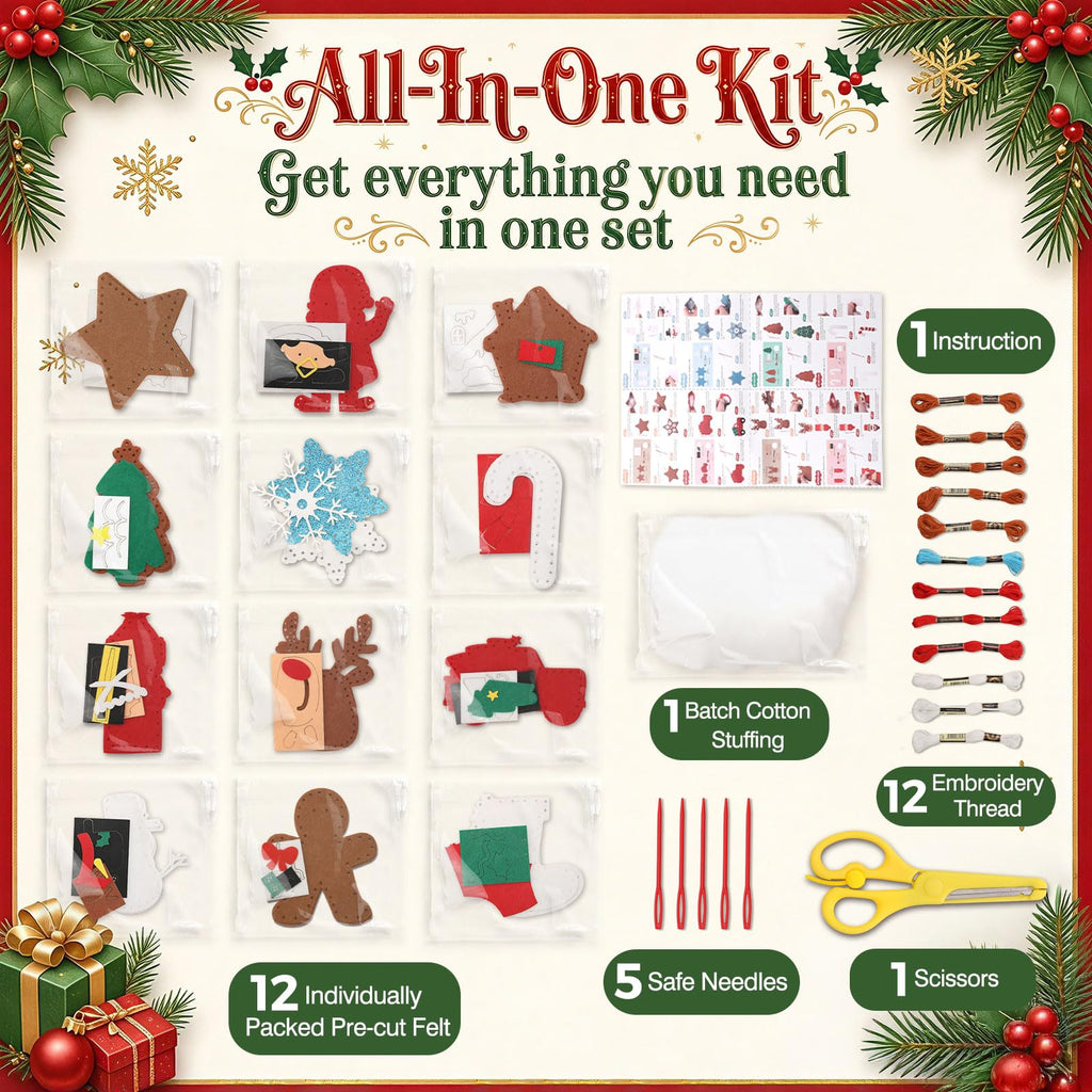 Christmas Sewing Kit for Kids – 12 DIY Felt Ornaments | Beginner Sewing