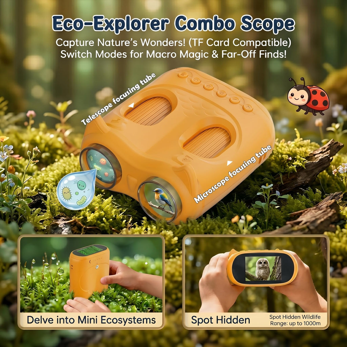 2-in-1 Handheld Microscope and Telescope, 1000X STEM Education Kit