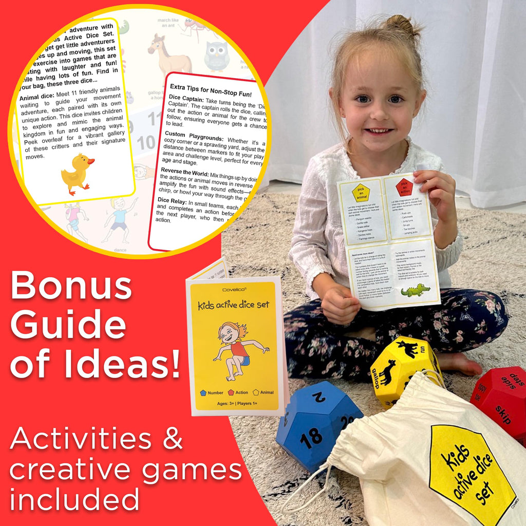 Exercise Dice Game – 3 Large 12-Sided Foam Movement Dice | Physical Education &amp; Gross Motor Activities