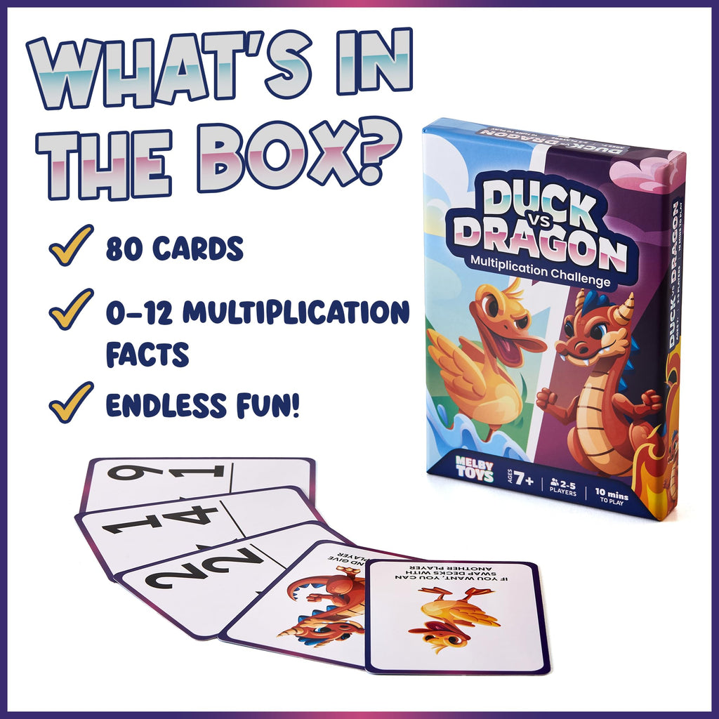 Melby Toys Ducks vs Dragons Multiplication Flash Card Game for Ages 8-12