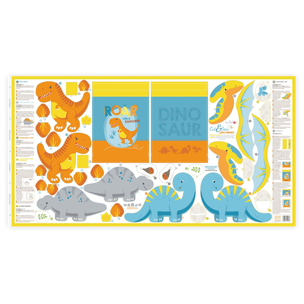 kullaloo Sewing kit for Kids Beginners - DIY Craft for Girls & Boys - Cut & Sew Fabric Panel Dinosaur (Dino Friends)