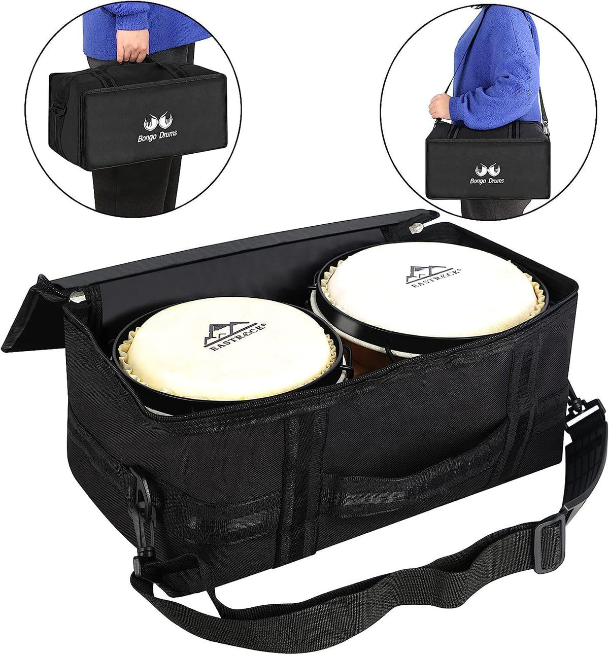 EastRock Bongo Drum 6” and 7” Set for Adults Beginners Professionals Tunable Wood and Metal Drum Percussion Instruments with Bag and Tuning Wrench