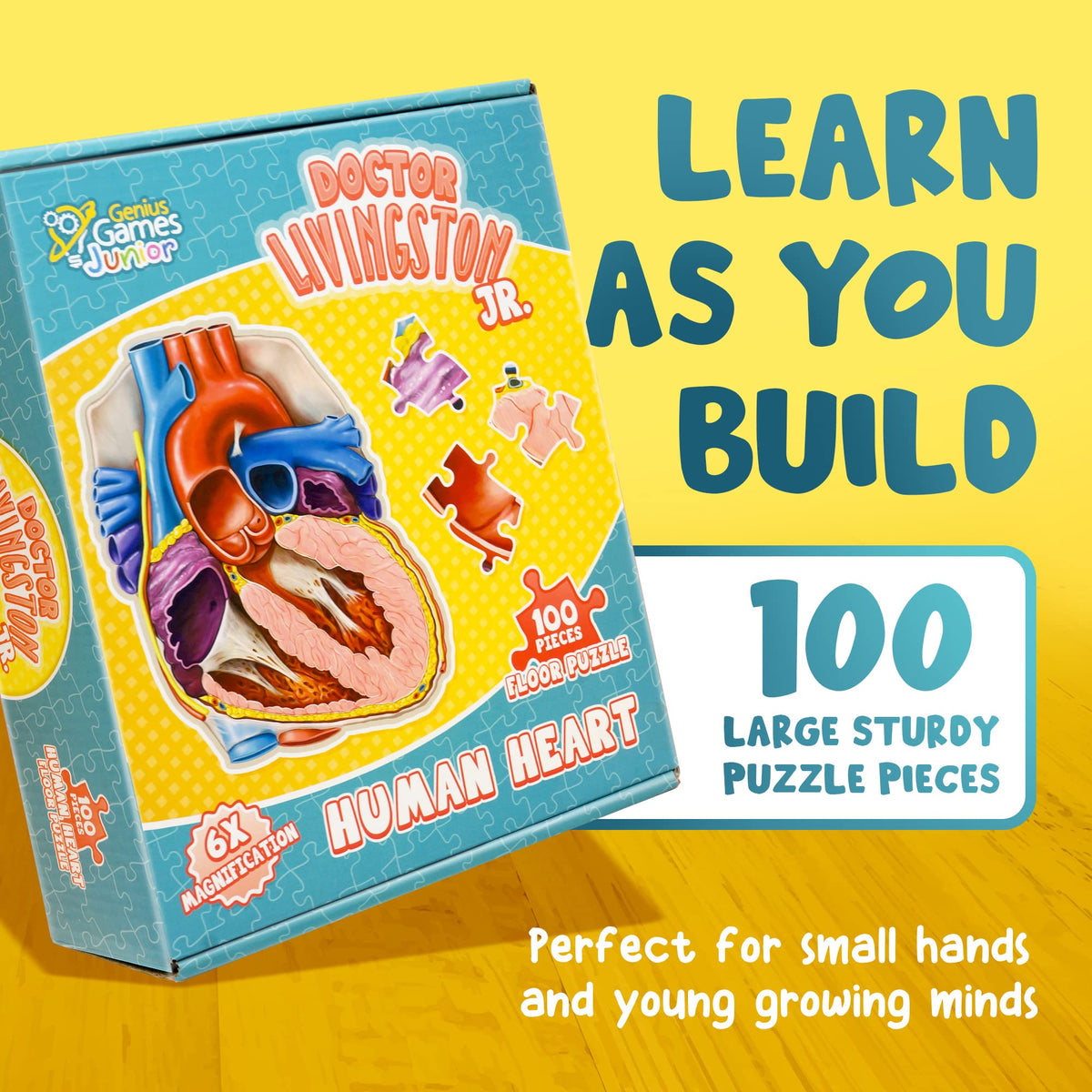Human Heart Anatomy Floor Puzzle — Genius Games Doctor Livingston Jr Anatomy Toy - Kids Puzzles & Science Toys - Human Heart Model - 100 Piece Jigsaw Puzzles for Kids, Toddlers, Teens