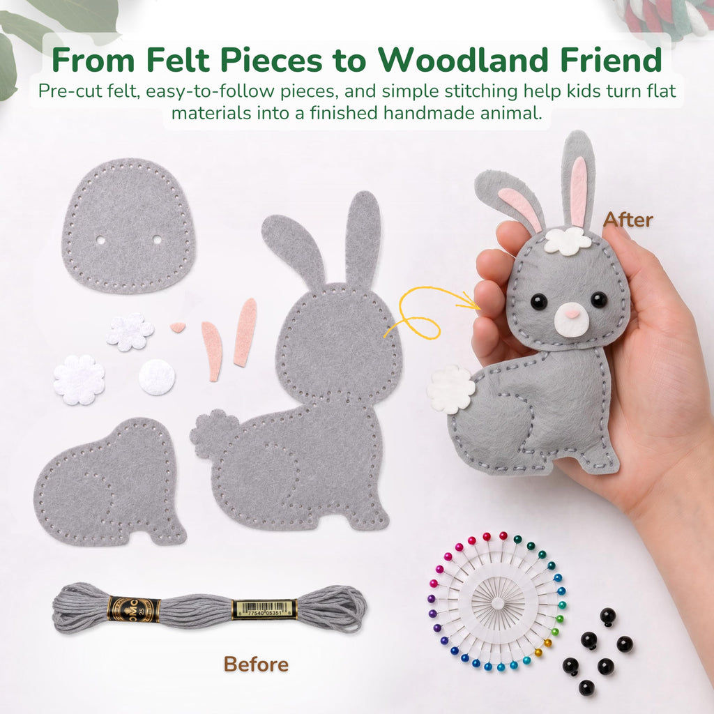 Craftorama Sewing Kit for Kids, Fun and Educational Animal Craft Set for Boys and Girls Age 7-12, Sew Your Own Felt Animals Craft Kit for Beginners, 165 Piece Set