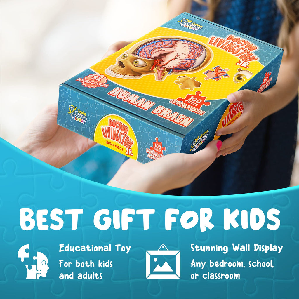 Human Brain Floor Puzzle - Doctor Livingston Jr Anatomy Model - 100 Piece Jigsaw Puzzle - Kids Puzzle and STEM Game About Brain - Medically Accurate Science Toys for Kids, Toddlers, Teens