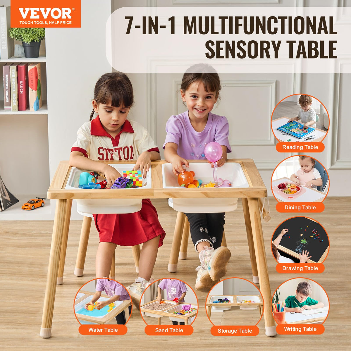 Kids Wooden Sensory Activity Table & 2 Stools