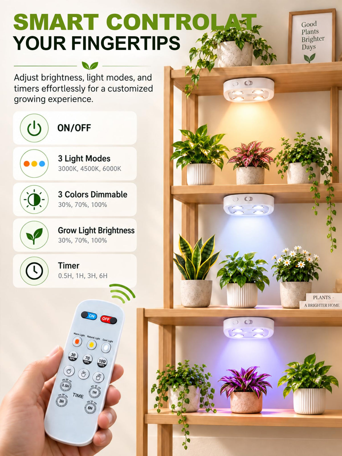 2 Pack Rechargeable Cordless Grow Lights for Indoor Plant Science Full Spectrum LED Plant Lights with Remote Control, Timer & Dimmable, 2000mAh Wireless Magnetic