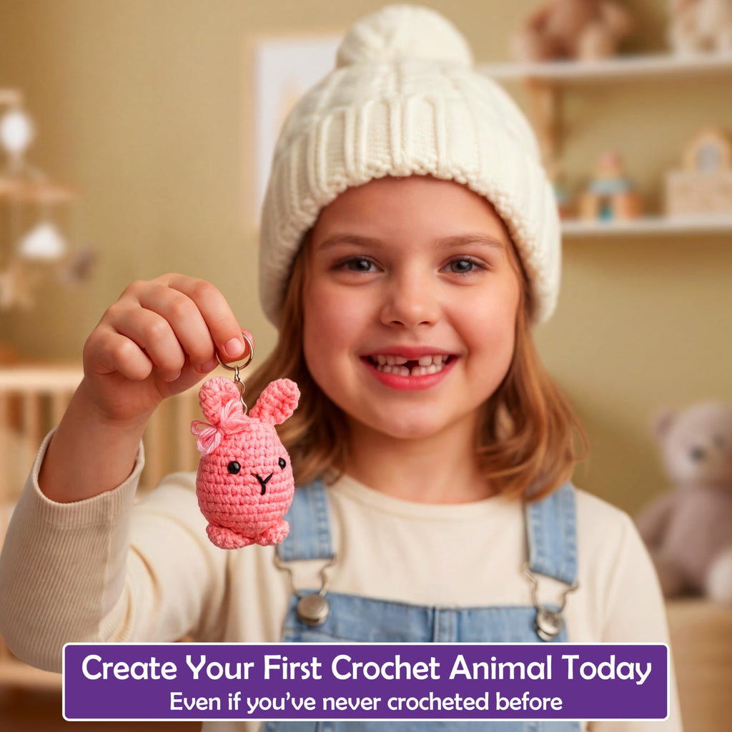 A-URA 3-in-1 Learn to Crochet Kit for Beginners Kids and Adults, Premium Pattern Sunflower, Panda Cactus, Hanging Pot Plant Beginner Crochet Kits with Easy Tube Yarn (4, Animal Pattern)