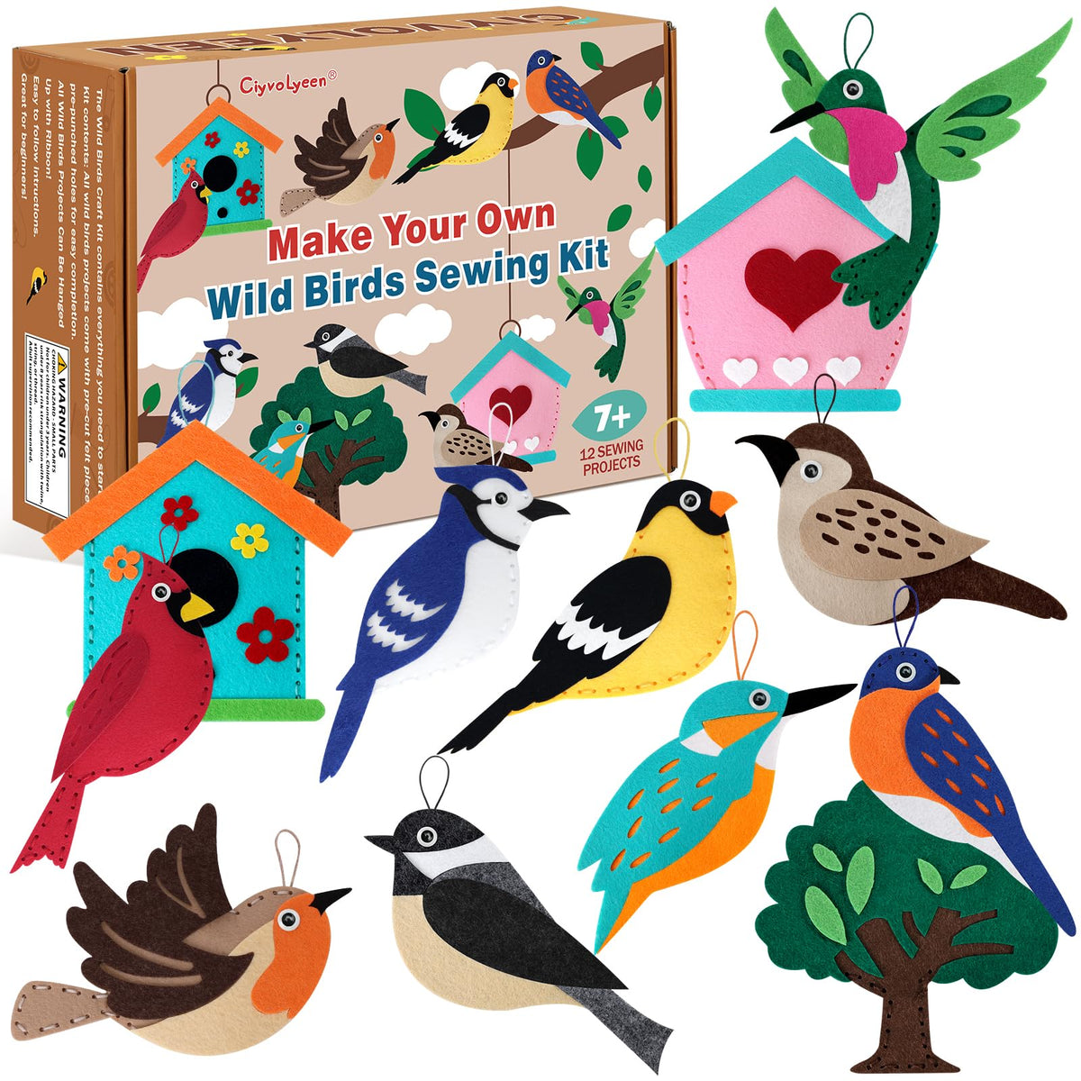 Wild Birds Sewing Kit for Kids – 12 Felt Bird &amp; Nature Crafts | Beginner Sewing &amp; Educational Activity Set