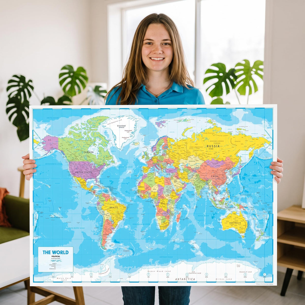 World Map Poster for Wall 24x33 in, Write On Wipe Off