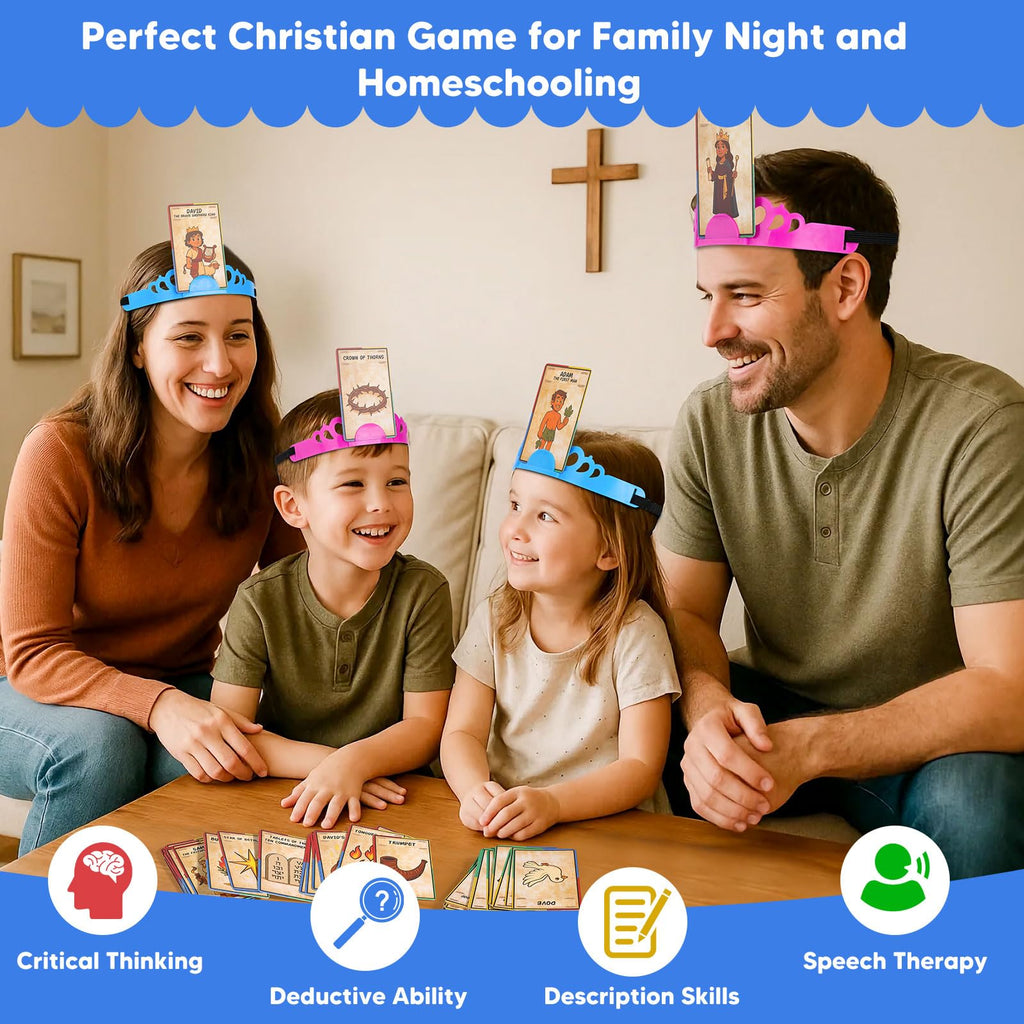 Bible Guess Who Am I? Headband Game – 66 Illustrated Bible Cards | Christian Educational Guessing Game for Bible Class
