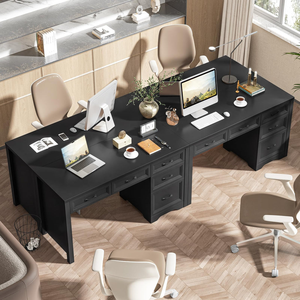 55″ Farmhouse Desk with 5 Drawers, Pure Black