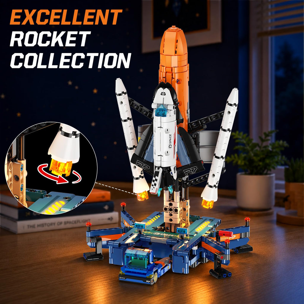 HiWEEGO Mechanical Space Launch System Rocket Building Set with LED Light