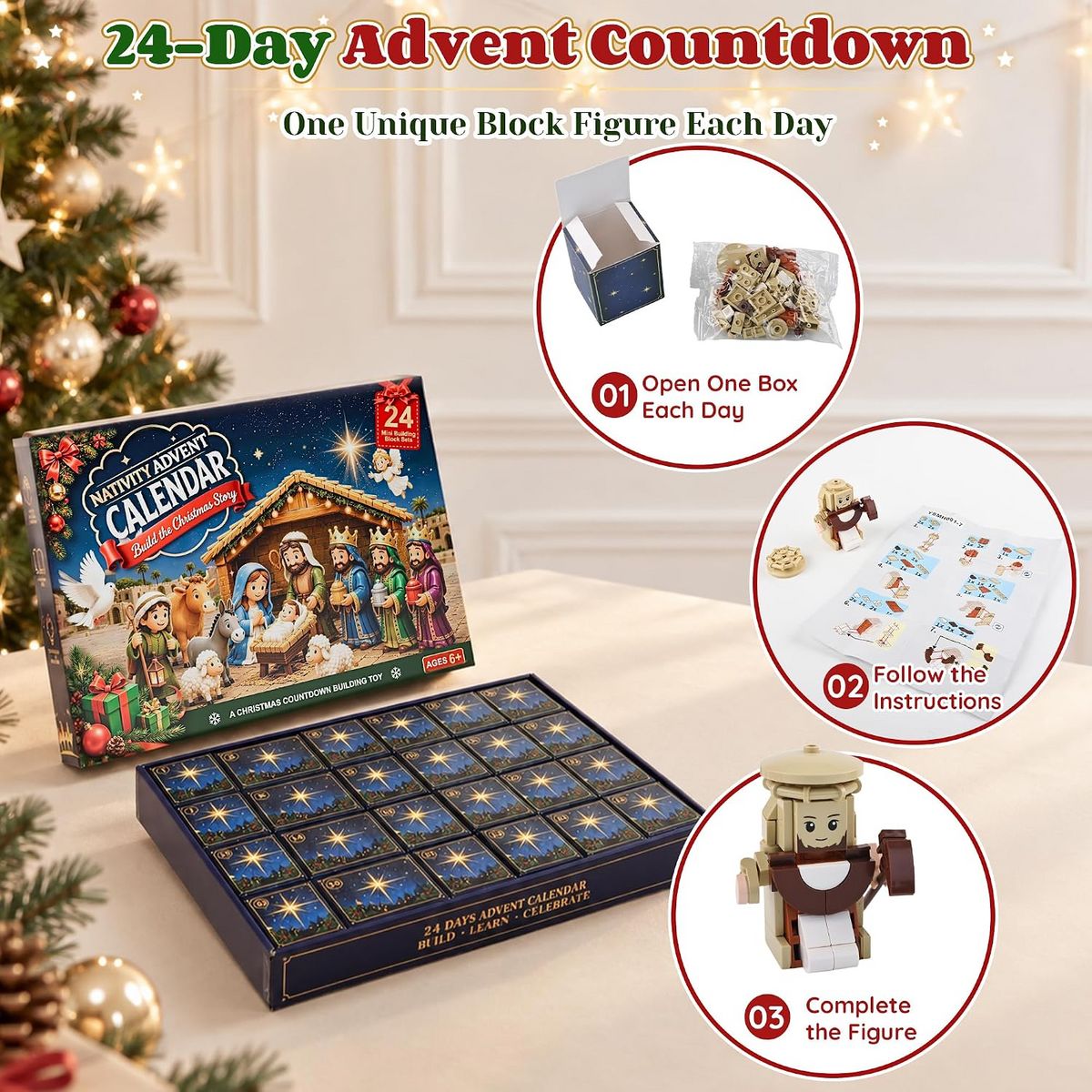 Nativity Advent Calendar 2026 Kids, 24-Day Educational Christmas Building Blocks Set