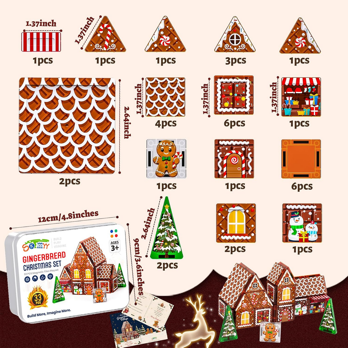 33 -Piece Magna Tiles Gingerbread House Logic Building Kit