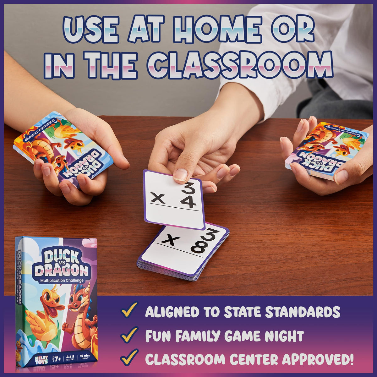 Melby Toys Ducks vs Dragons Multiplication Flash Card Game for Ages 8-12