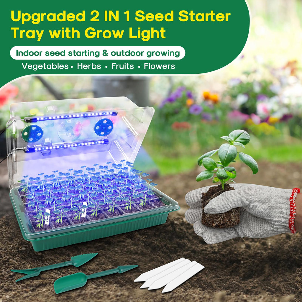 Indoor Seed Starter Kit with Full-Spectrum LED Grow Lights – 2-Tray Mini Greenhouse for Gardening & Plant Science