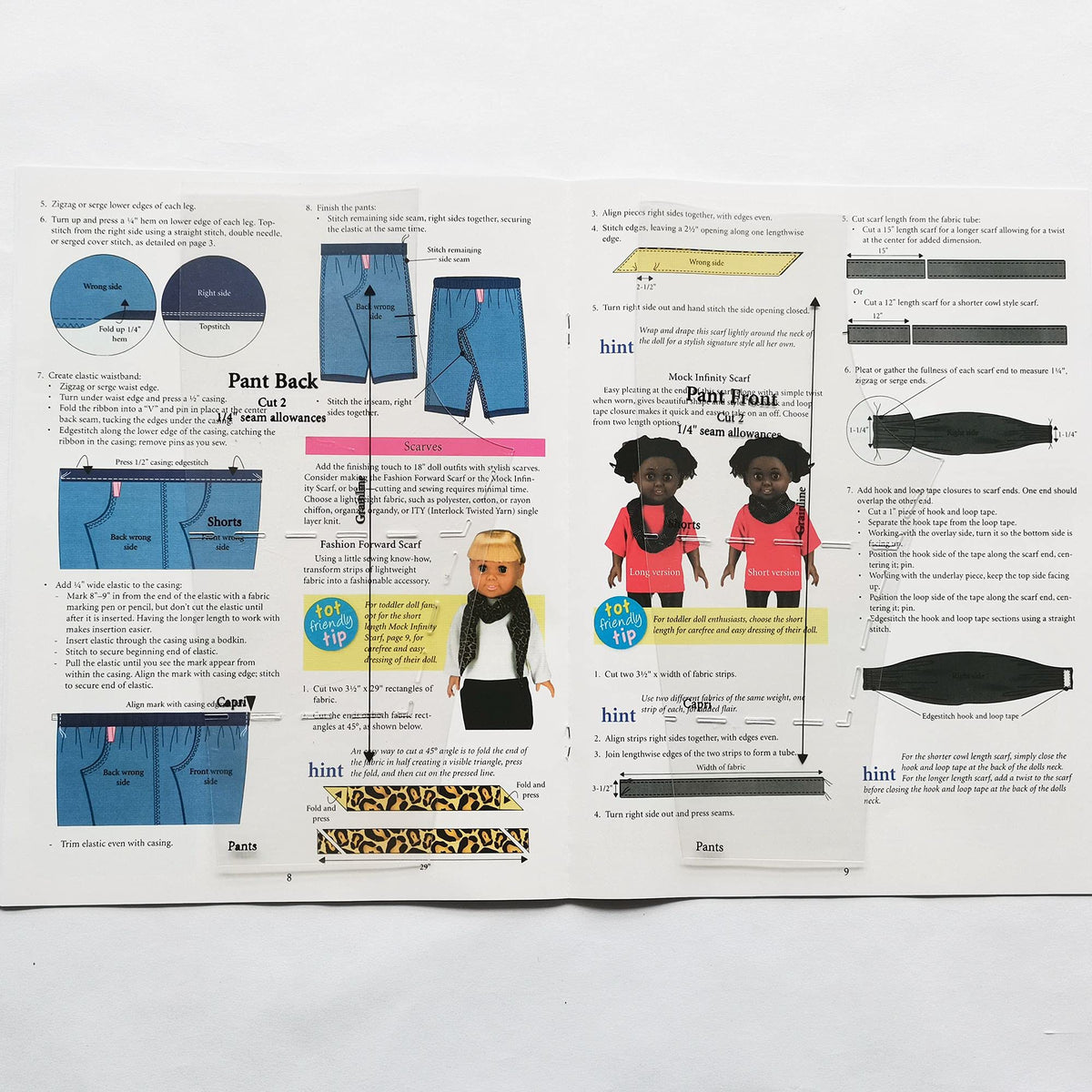 Learn to Sew Quick Trace Doll Fashions Templates for 18" Dolls with 5pcs Quilting Rulers and Sewing Instruction