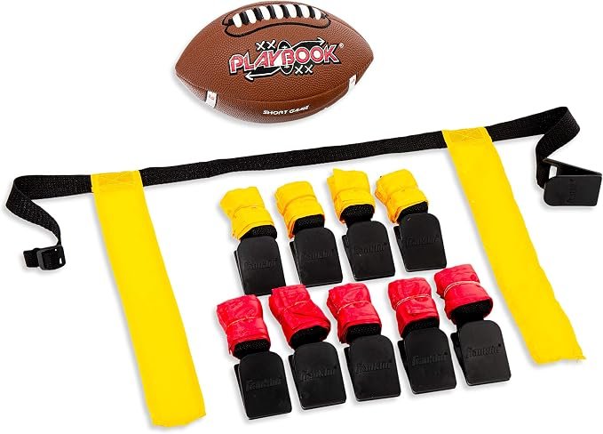 Youth Flag Football Set with Adjustable Tear-Away Belts, Colored Flags and Mini Playbook Football