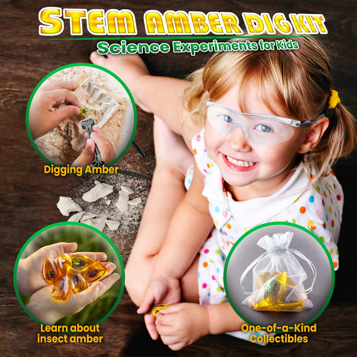 Insect Amber Dig Kit – 6-Piece Fossil Excavation STEM Science Kit