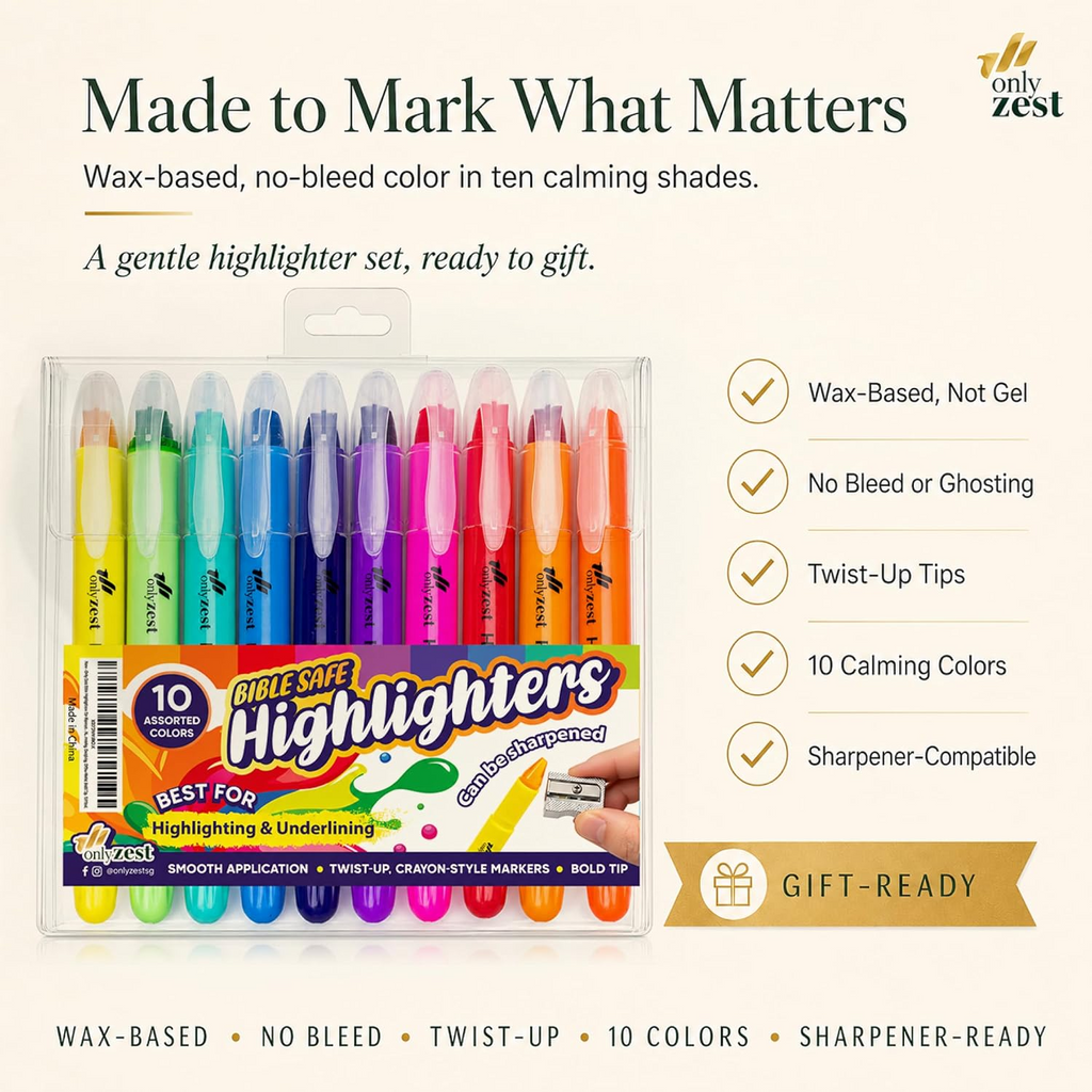 10 Pack Bible Safe Highlighters - Vibrant Colors Gel Highlighters