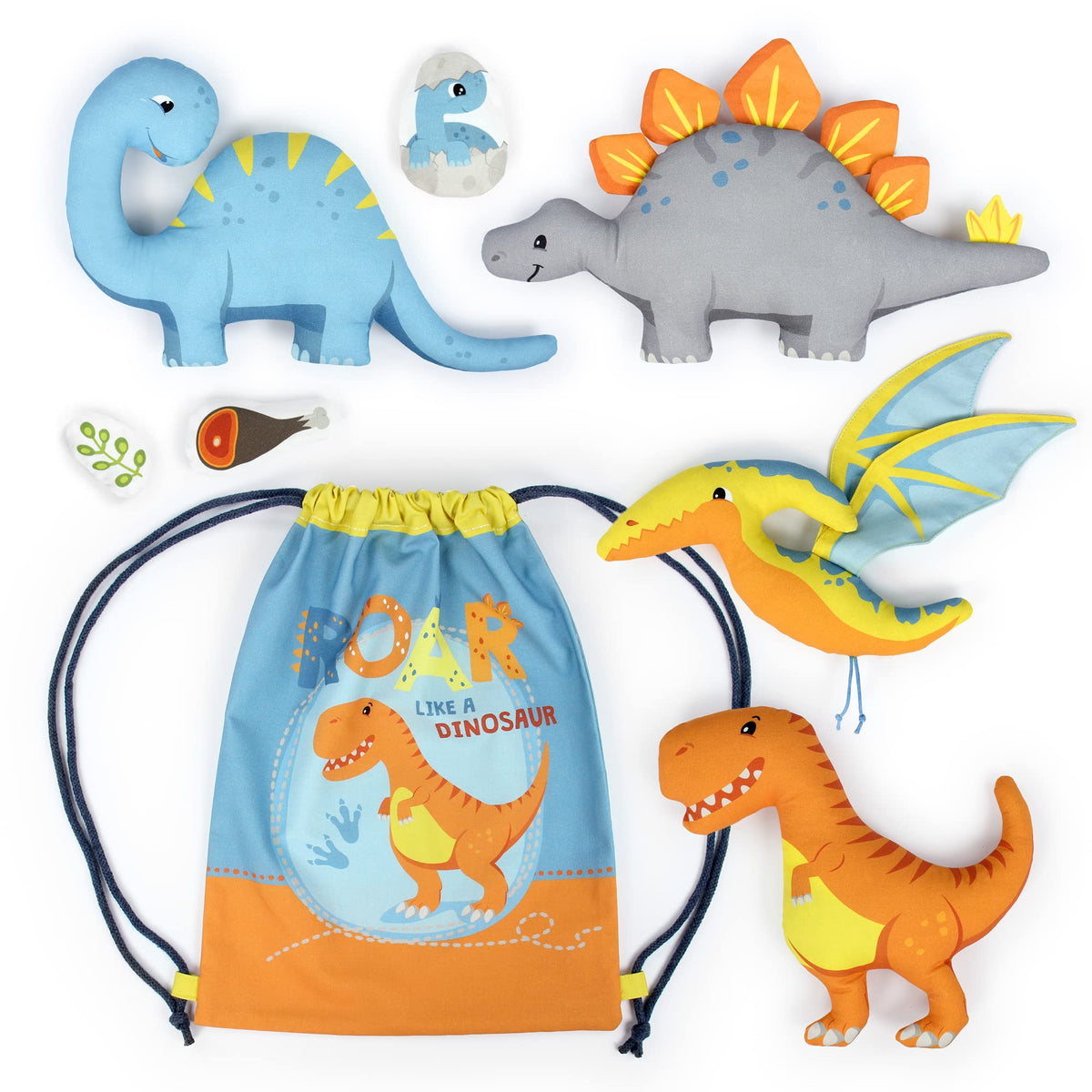 kullaloo Sewing kit for Kids Beginners - DIY Craft for Girls & Boys - Cut & Sew Fabric Panel Dinosaur (Dino Friends)