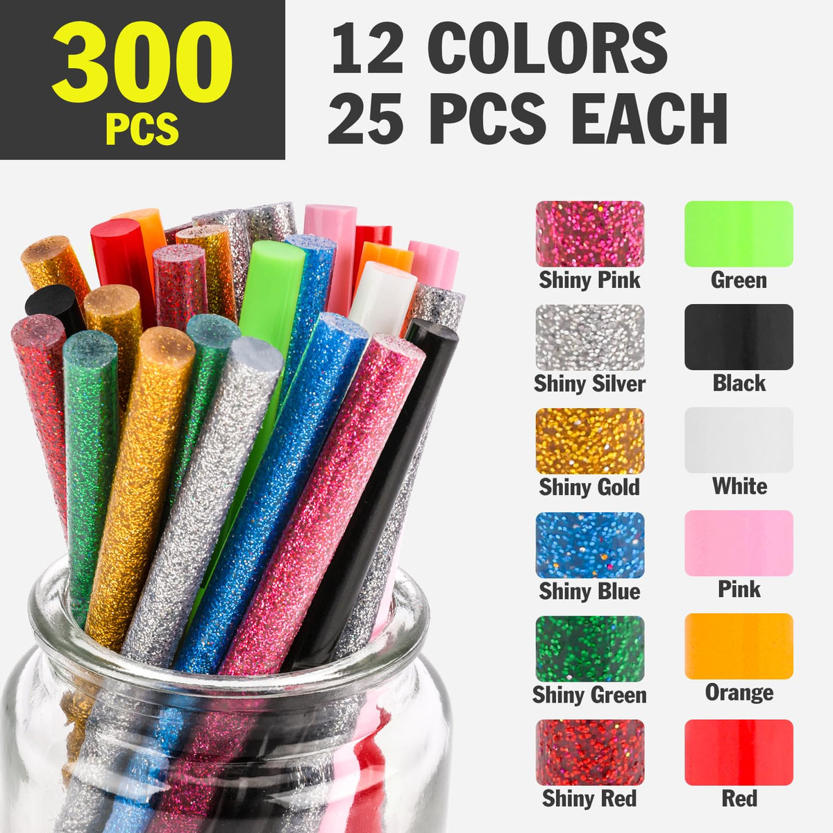 300 Pack Mini Hot Glue Sticks, 4" Long x 0.27" Diameter Colored Mini Hot Glue Sticks, Widely Used in Wood, Metal, Glass, Plastic, Floral, Fabric, Leather, Foam