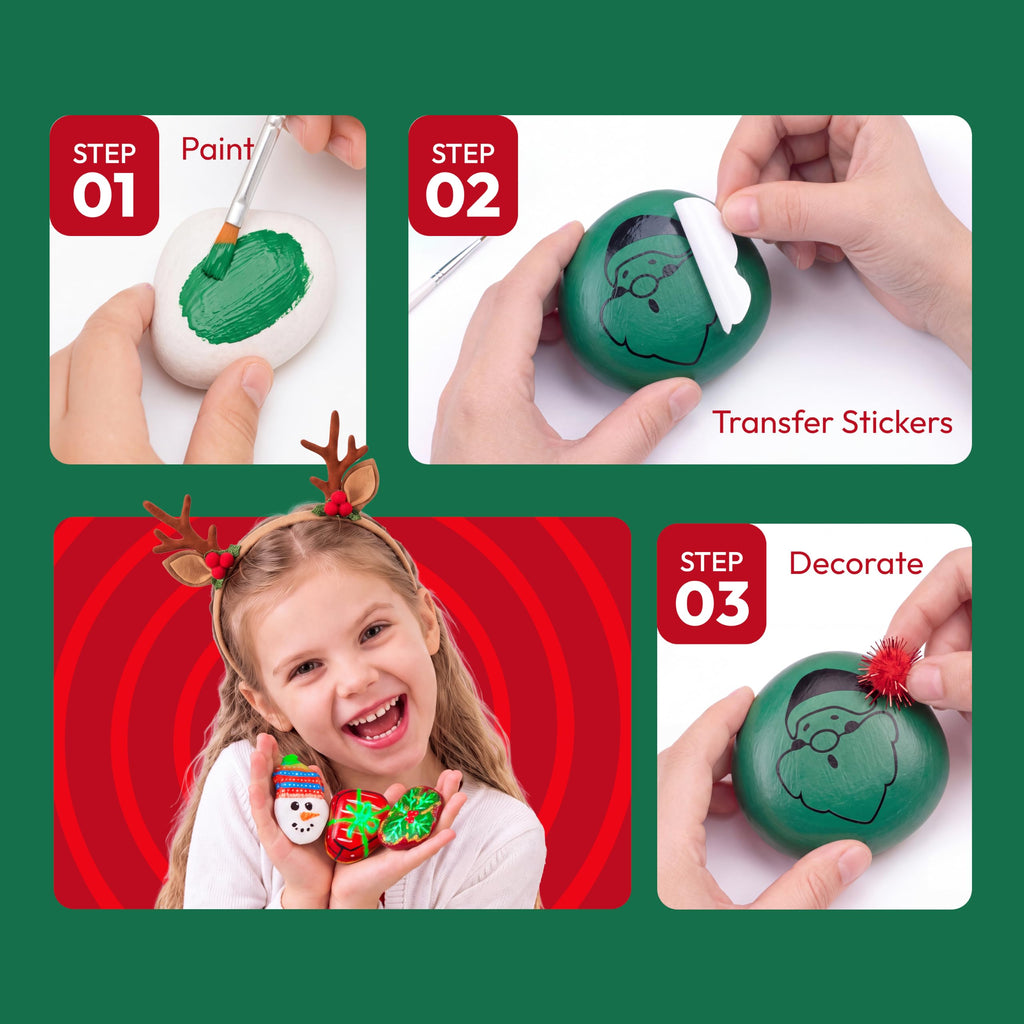 Christmas Rock Painting Craft Kit – 104-Piece Glow-in-the-Dark Holiday Art Set for Kids