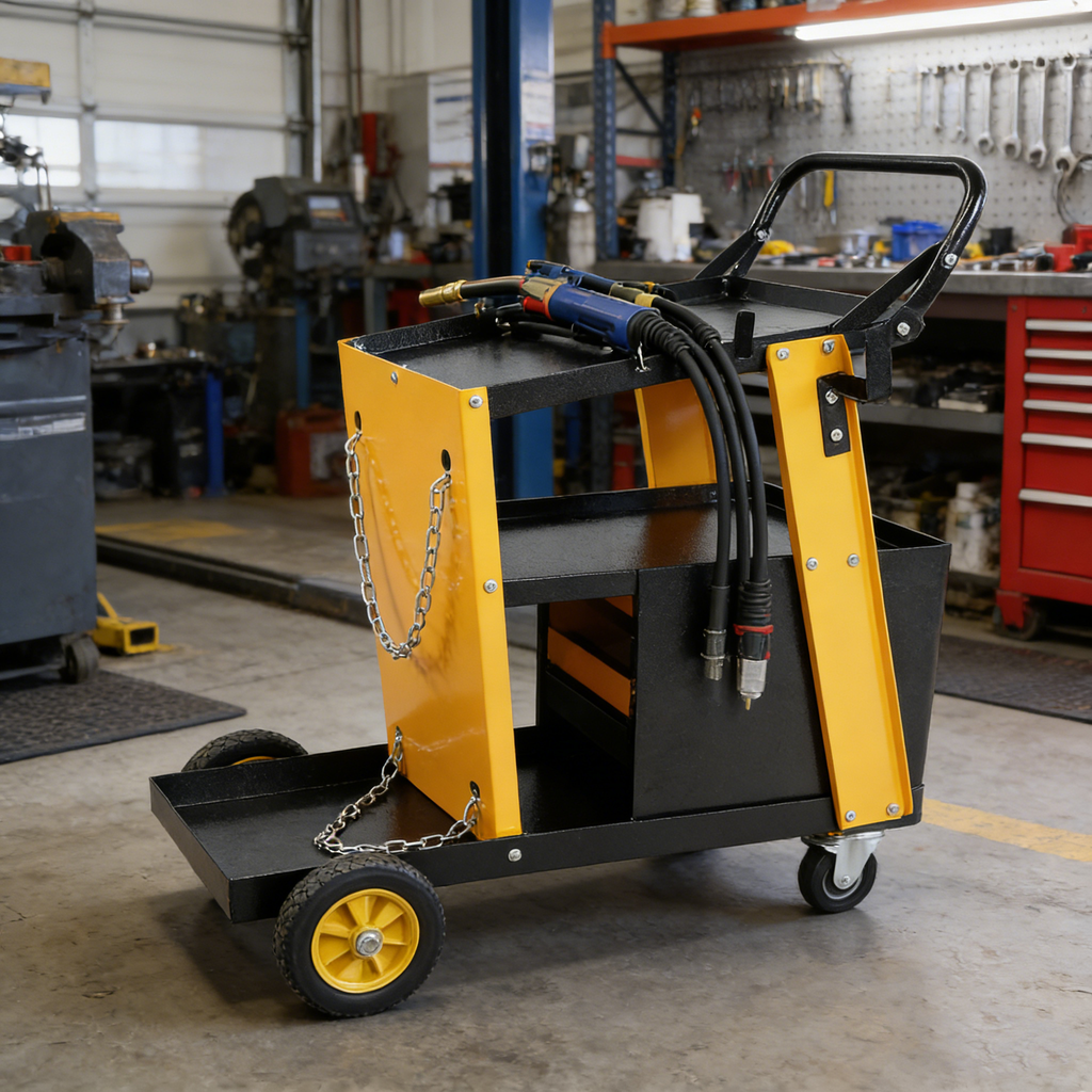 Multi-function Welder Trolley, MIG TIG  Plasma Cutter Storage Tank With 2 Safety Chains, Portable 4-drawer Chest, Weight 280 LBS