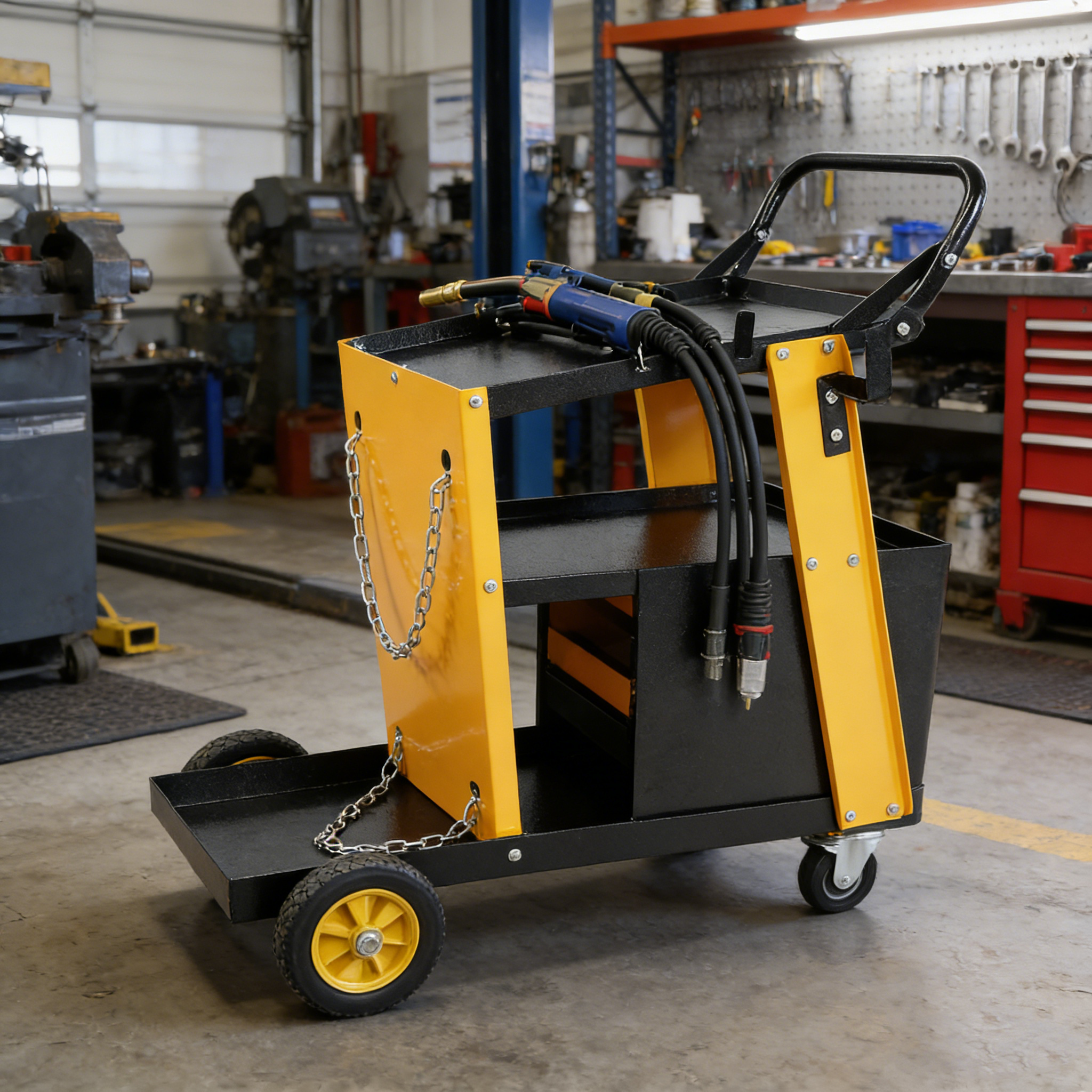Multi-function Welder Trolley, MIG TIG  Plasma Cutter Storage Tank With 2 Safety Chains, Portable 4-drawer Chest, Weight 280 LBS