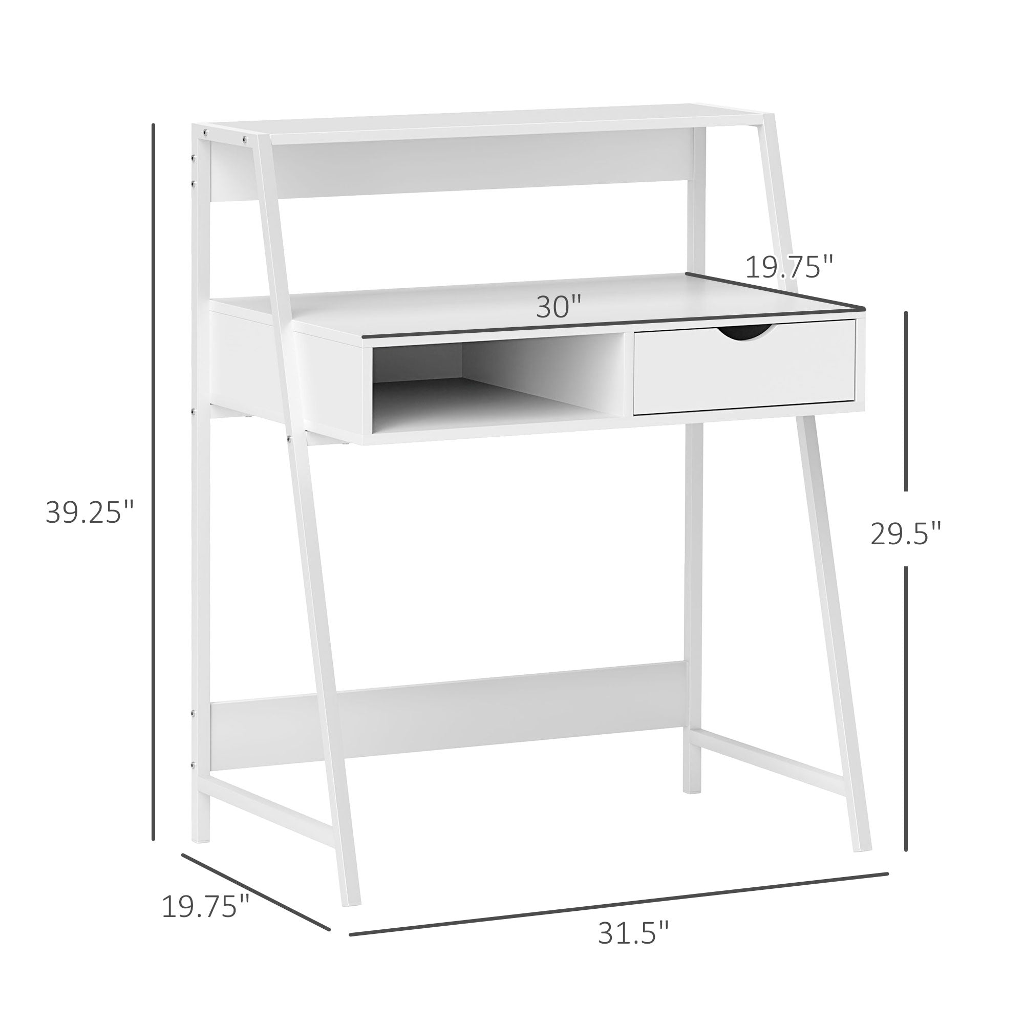 Study Table With Drawer And Storage Shelves, White