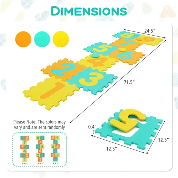 Yellow Kids Hopscotch Foam Mat With 9 Interlocking Tiles & 3 Marker Discs, Non-Slip Play Mat For Toddlers 10 Months+