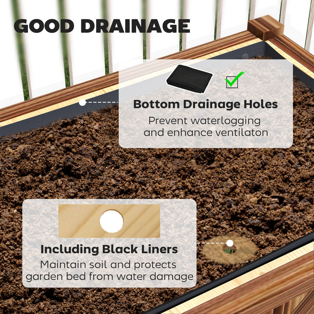 Raised Garden Bed, 47 x 22 x 31.5 in Elevated Wood Planter Box with Storage Shelf, Drainage Holes and Liner, Carbonized