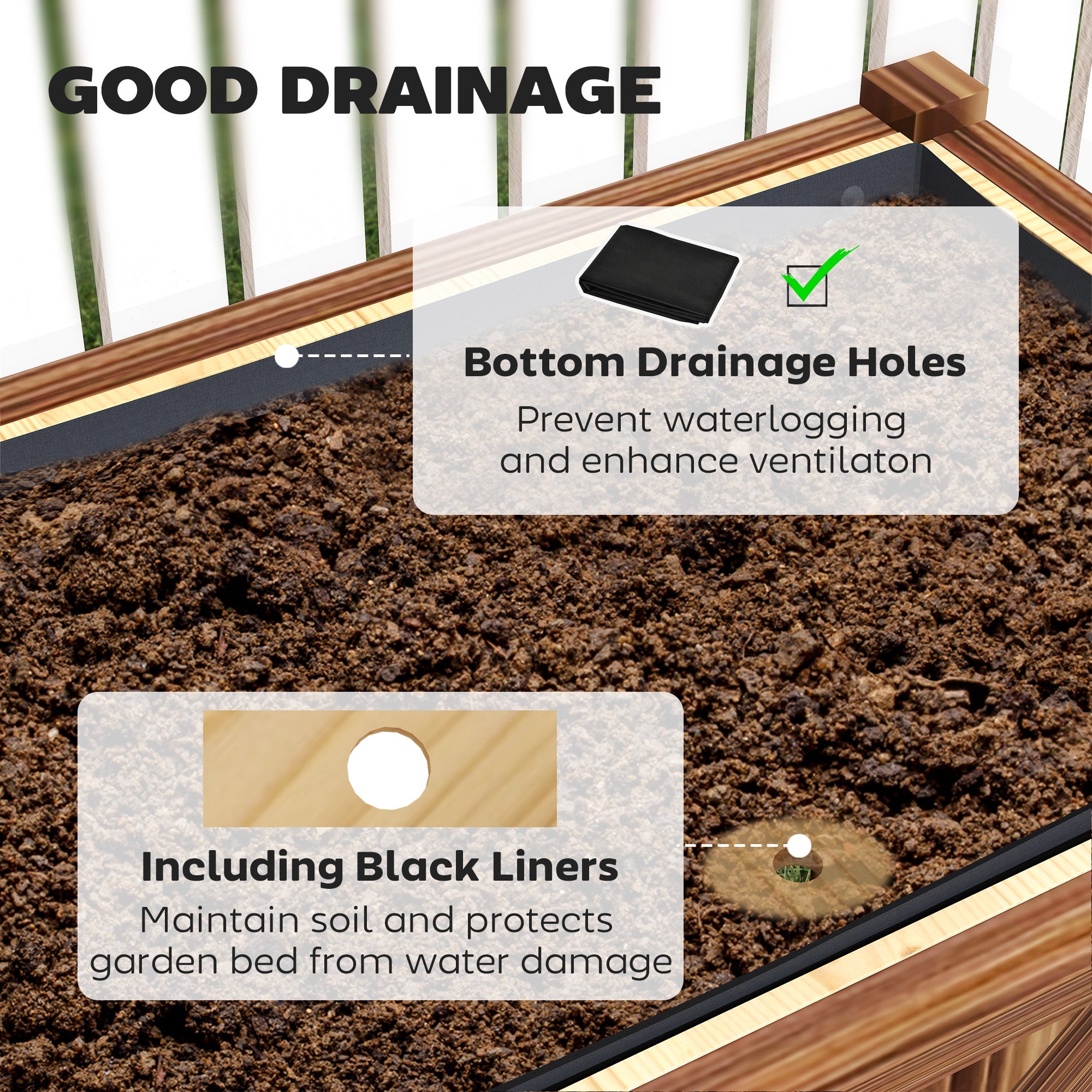 Raised Garden Bed, 47 x 22 x 31.5 in Elevated Wood Planter Box with Storage Shelf, Drainage Holes and Liner, Carbonized